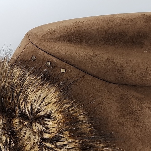 Centigrade Women's Long Faux Suede Button Up Winter Coat Faux Fur Collar Sz M - Picture 6 of 15